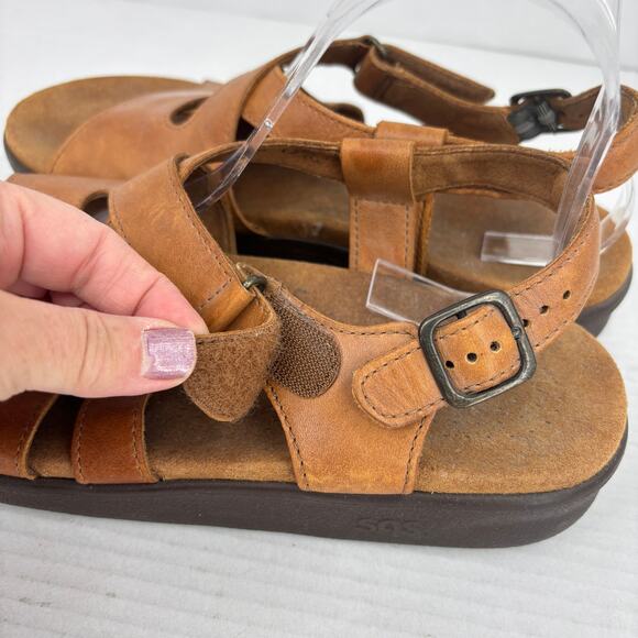 SAS Huggy Sandals Womens Size 11 Wide Carmel Brown Leather Adjustable Straps - Picture 5 of 10